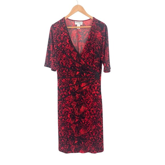 NorthStyle Red Scroll Print Flattering Sunburst Dress Size 14 Evening Holiday - Picture 7 of 7